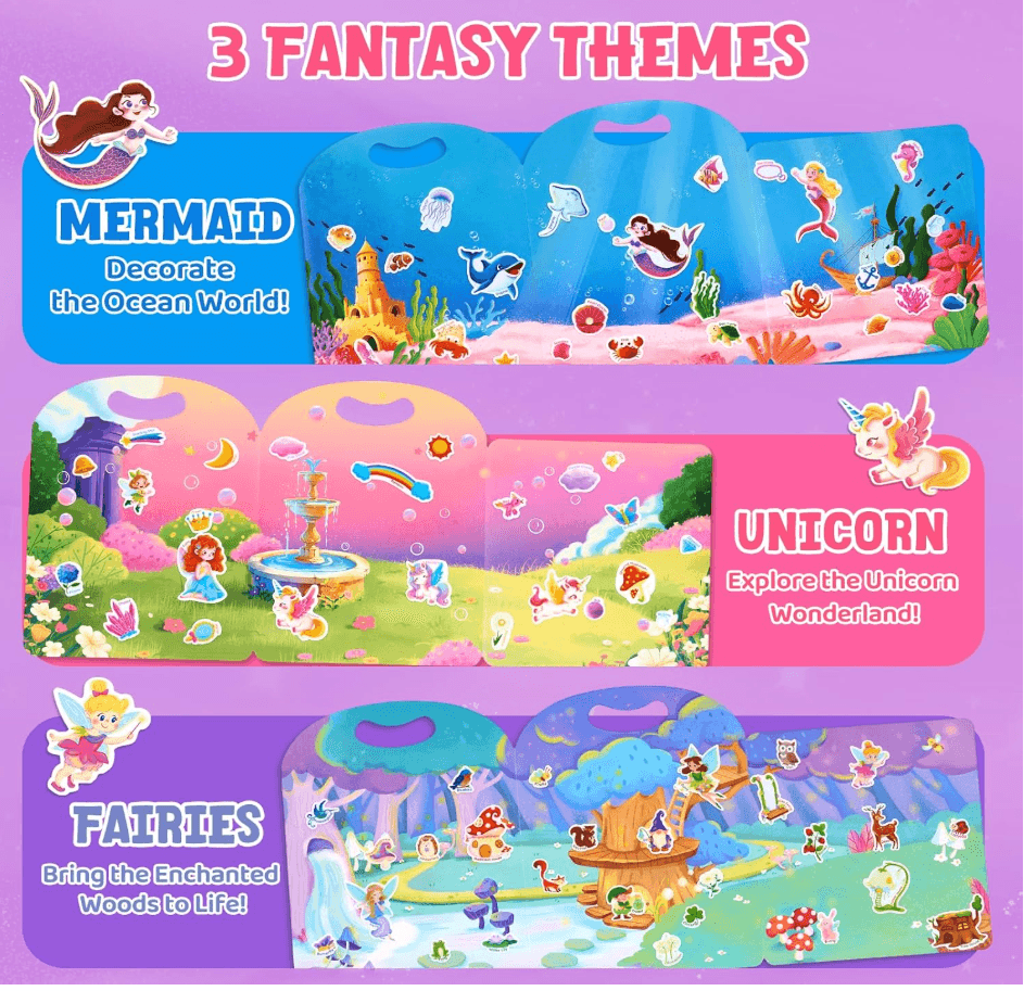 JoyCat Reusable Sticker Book 3 set (Unicorn, Mermaid, Fairies)
